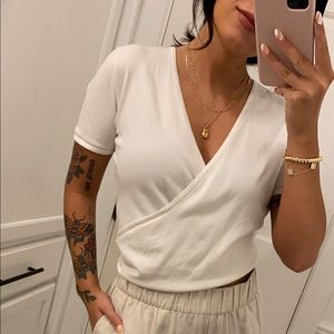Loft white wrap cropped top